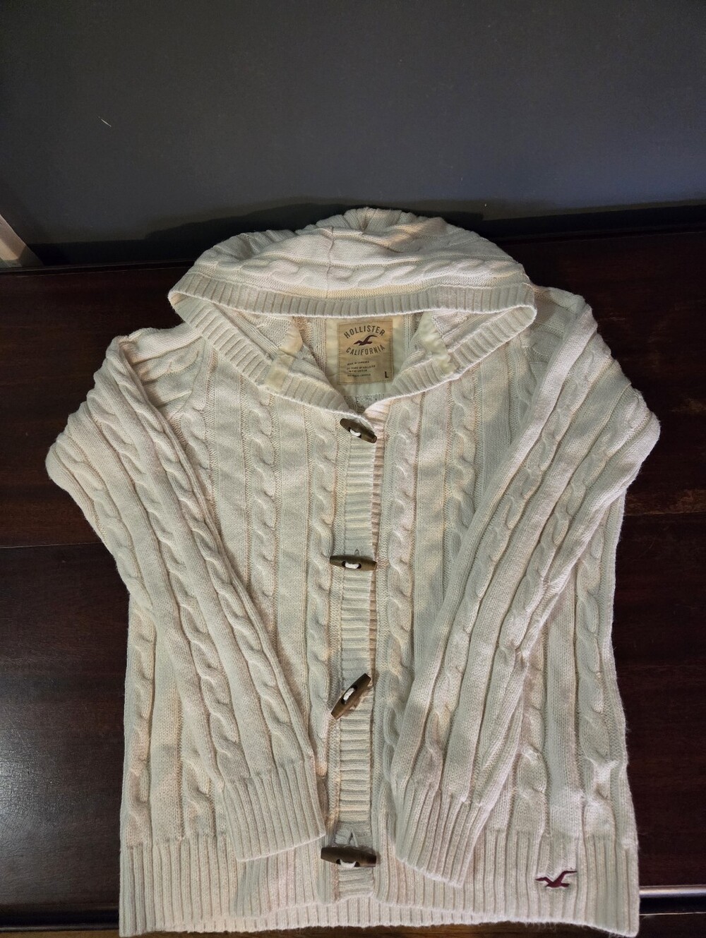 Hollister Holiday Vault Release Hooded Cardigan/Toggle Buttons Like New Size L - Picture 3 of 5